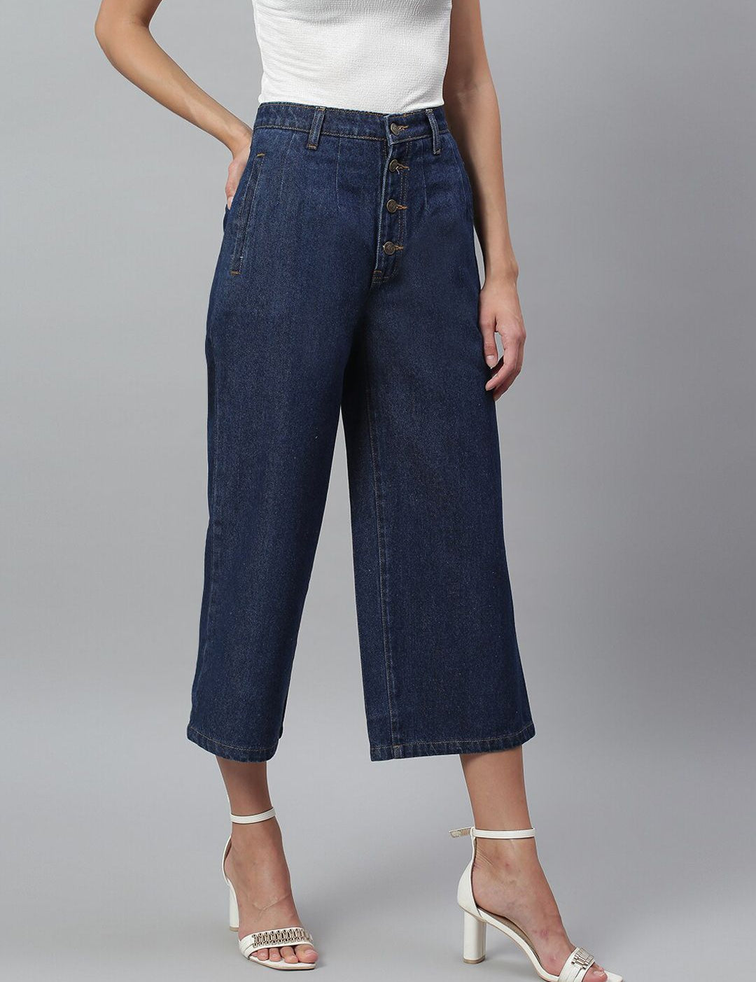 Kotty Women Navy Blue Flared High-Rise Clean Look Stretchable Jeans