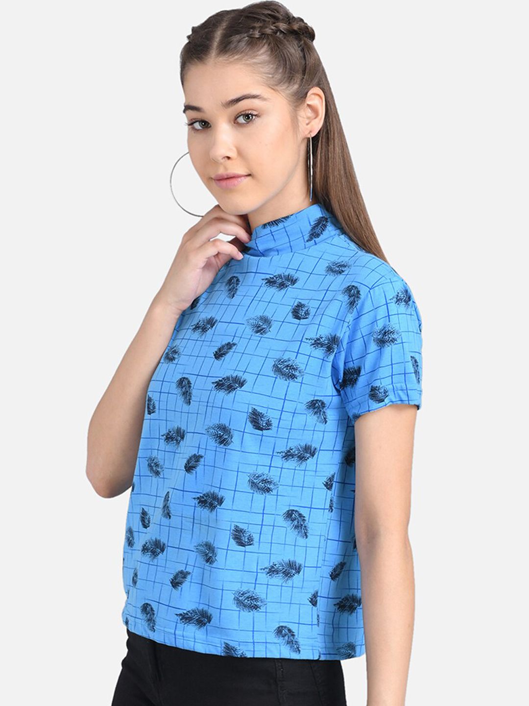 Kotty Women Blue Printed Pure Cotton Top