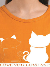 Kotty Women Mustard Printed Round Neck T-shirt