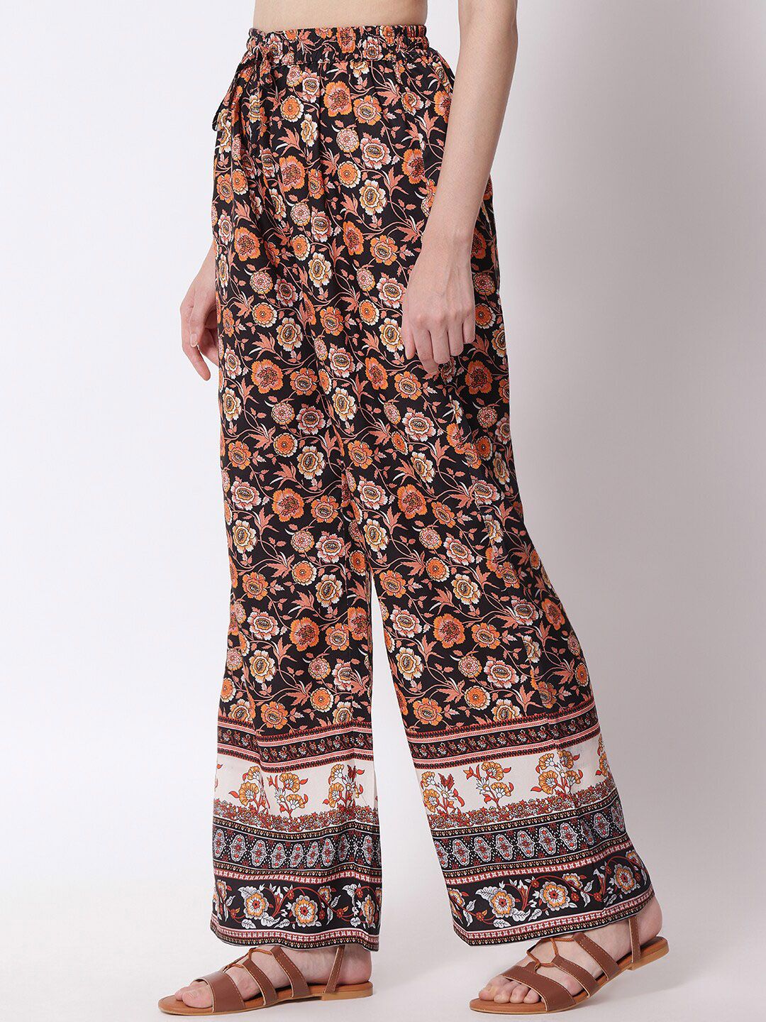 Kotty Women Floral Printed Relaxed High-Rise Easy Wash Trousers