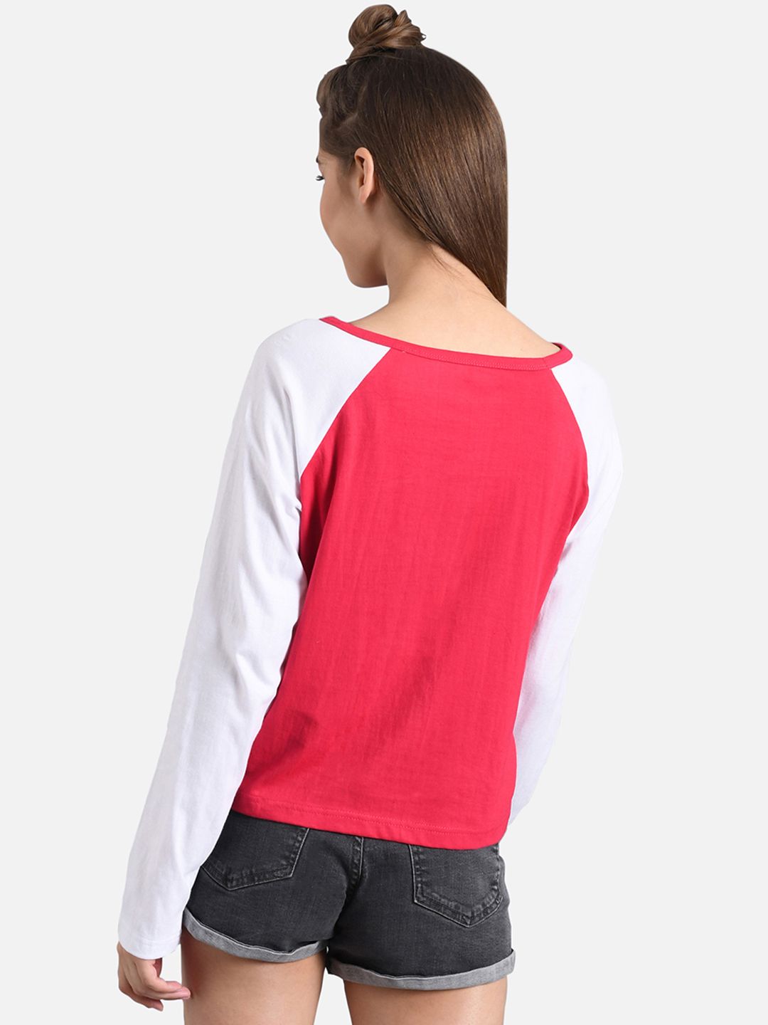 Kotty Women Pink & White Colourblocked Round Neck T-shirt