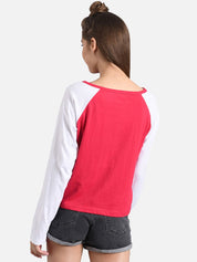 Kotty Women Pink & White Colourblocked Round Neck T-shirt