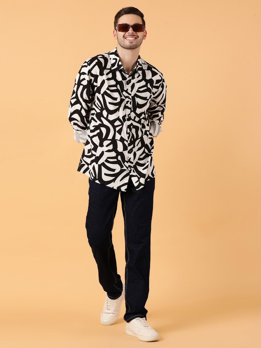 Kotty Men Relaxed Spread Collar Graphic Printed Cotton Casual Shirt