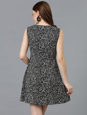 Kotty Black & White Floral Printed A-Line Dress