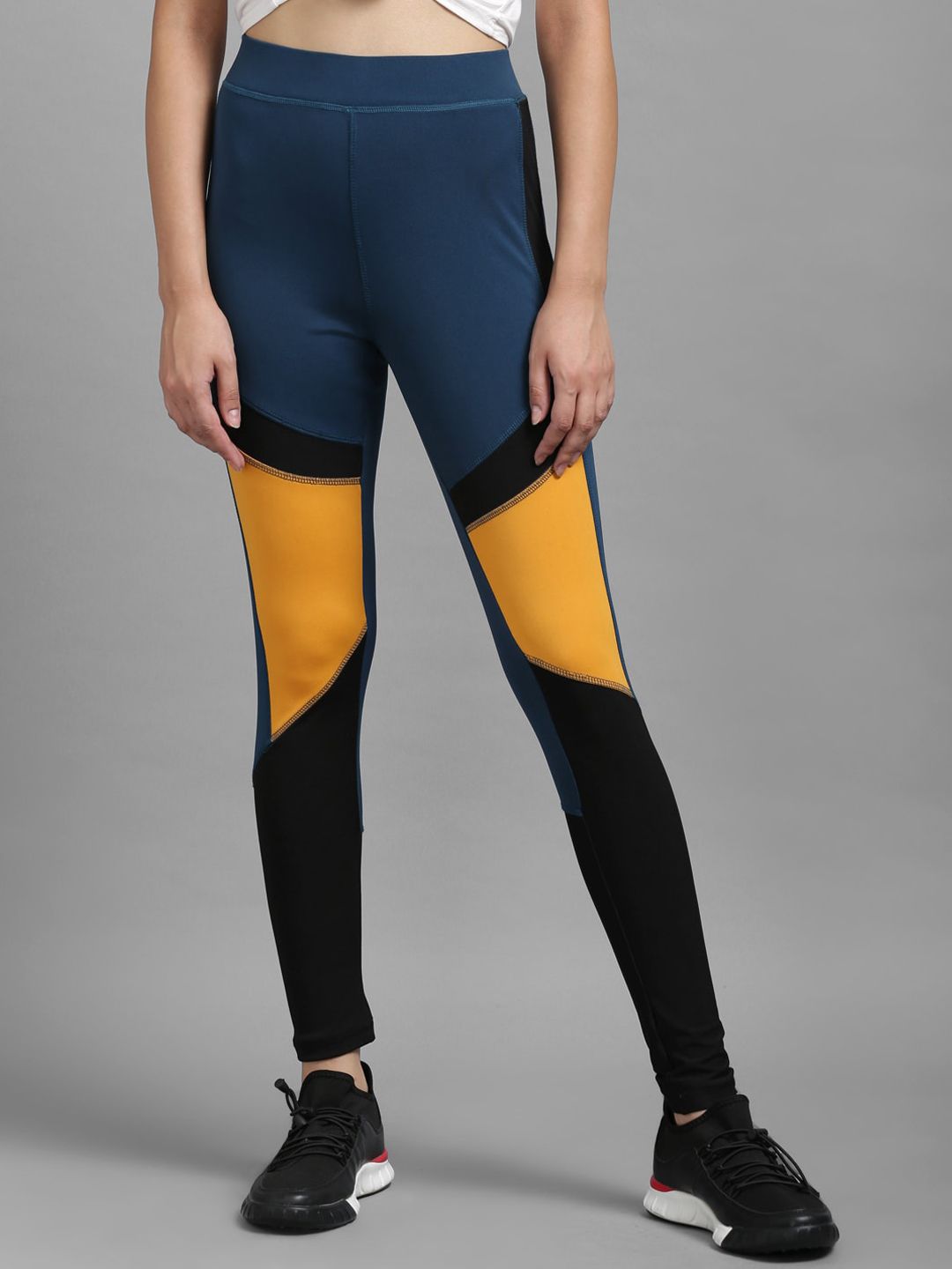 Kotty Women Yellow & Blue Colourblocked  Tights