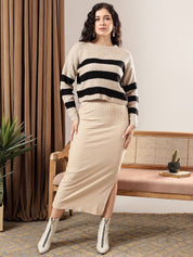 Kotty Women Cotton Striped Crop Pullover