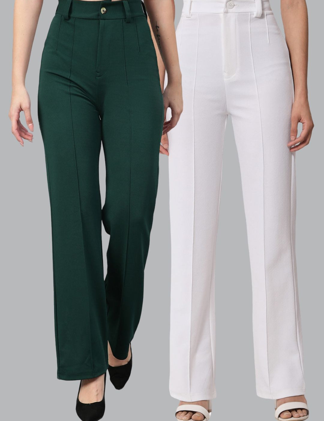 Kotty Women Pack Of 2 Relaxed Straight Leg Fit High-Rise Easy Wash Trousers