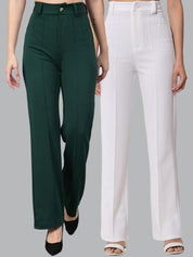 Kotty Women Pack Of 2 Relaxed Straight Leg Fit High-Rise Easy Wash Trousers