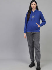 Kotty Women Blue & Black Butterfly Printed Hooded Sweatshirt