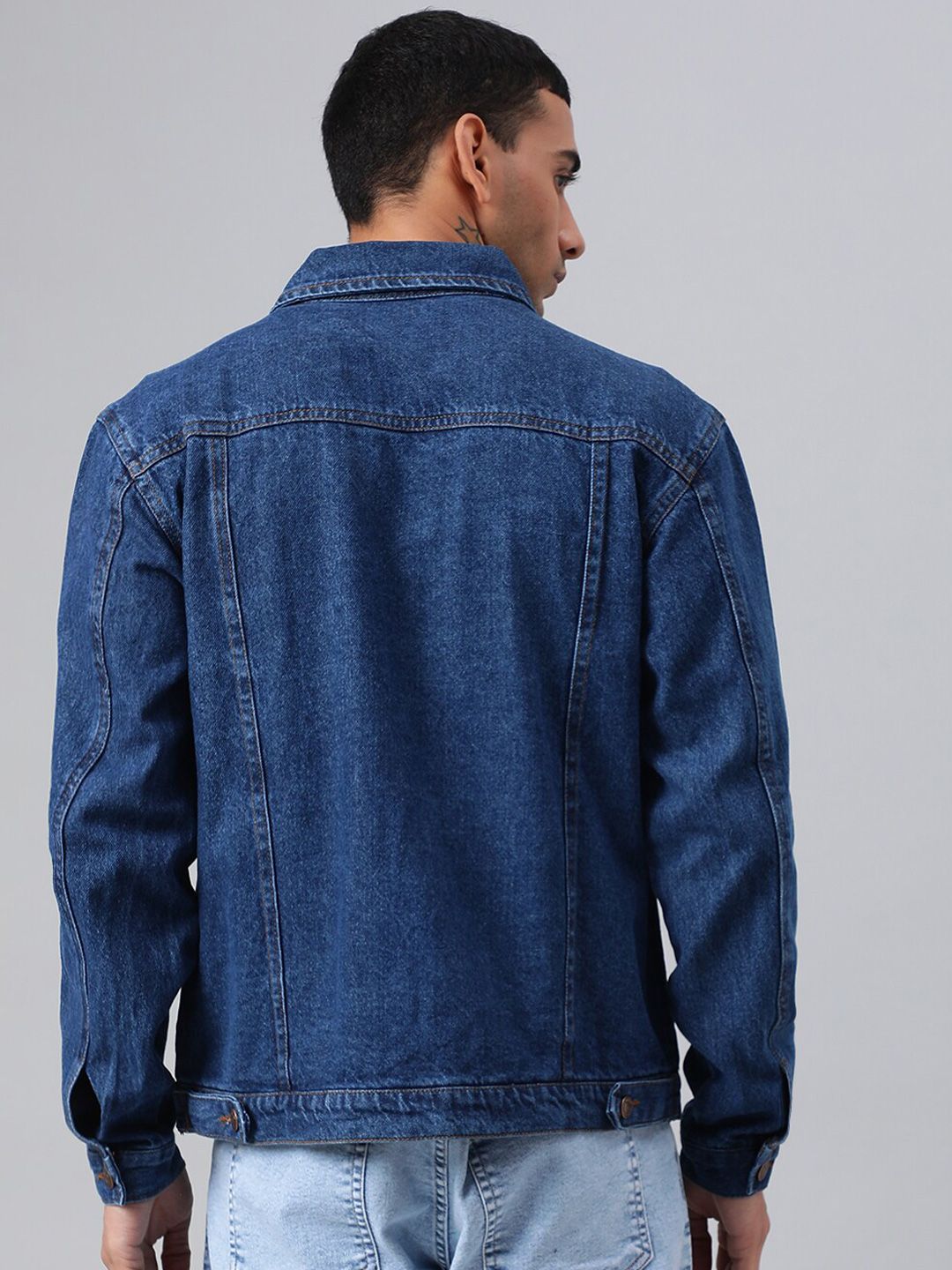 Kotty Blue Spread Collar Washed Denim Jacket