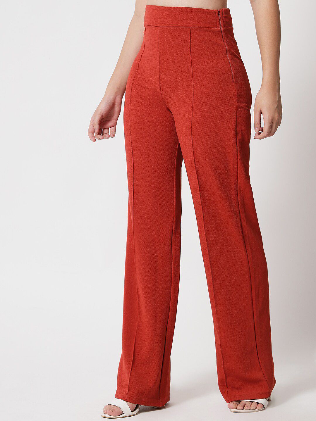 Kotty Women Orange Relaxed Straight Fit High-Rise Easy Wash Trousers