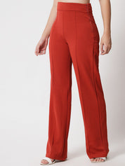 Kotty Women Orange Relaxed Straight Fit High-Rise Easy Wash Trousers