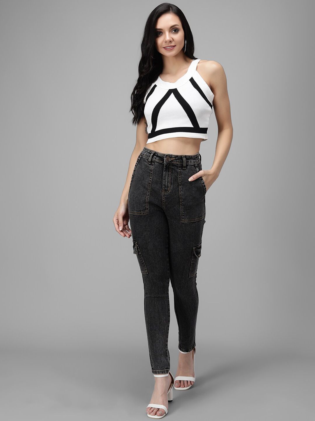 Kotty Women Black Slim Fit High-Rise Low Distress Jeans