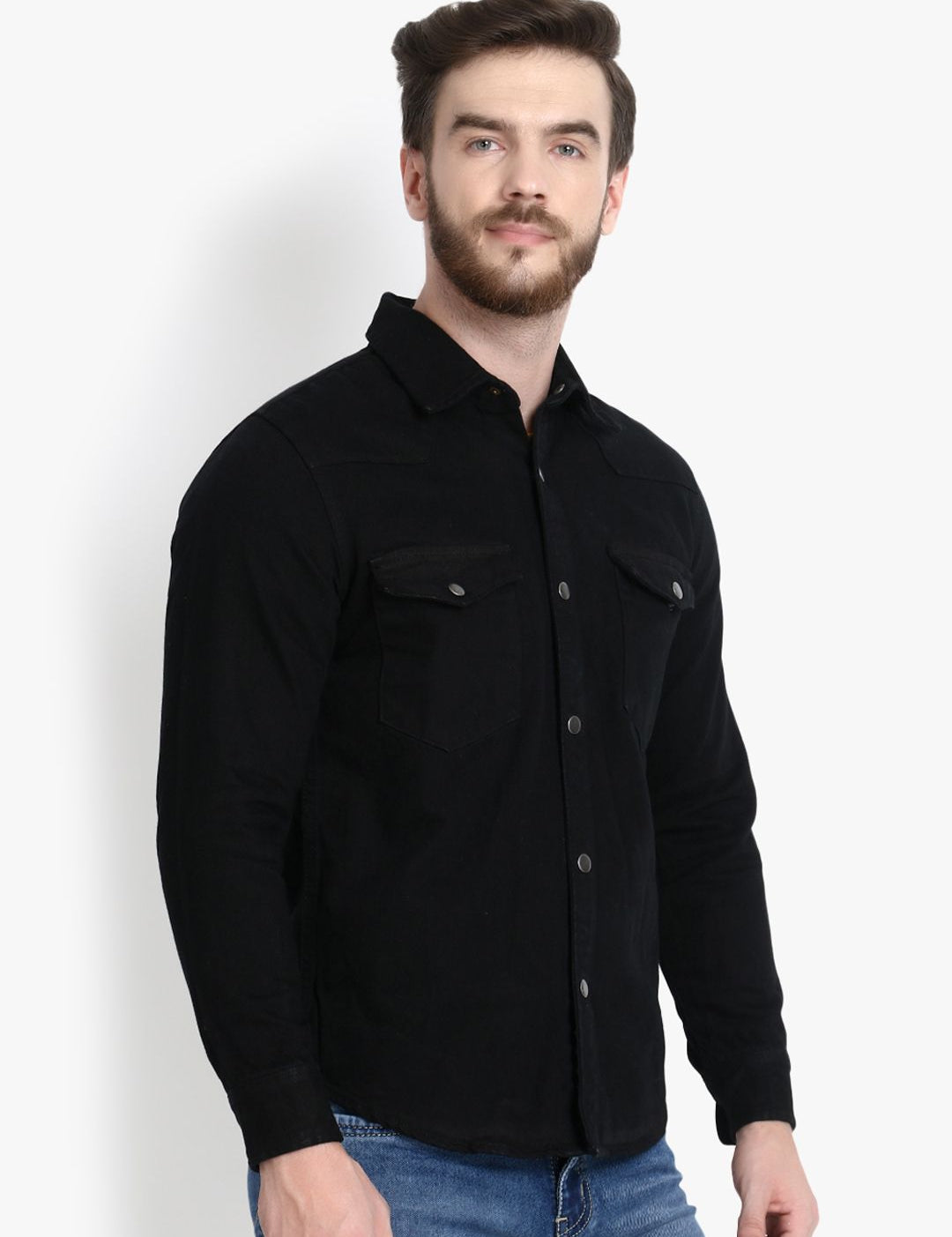 Kotty Men Black Solid Lightweight Denim Jacket
