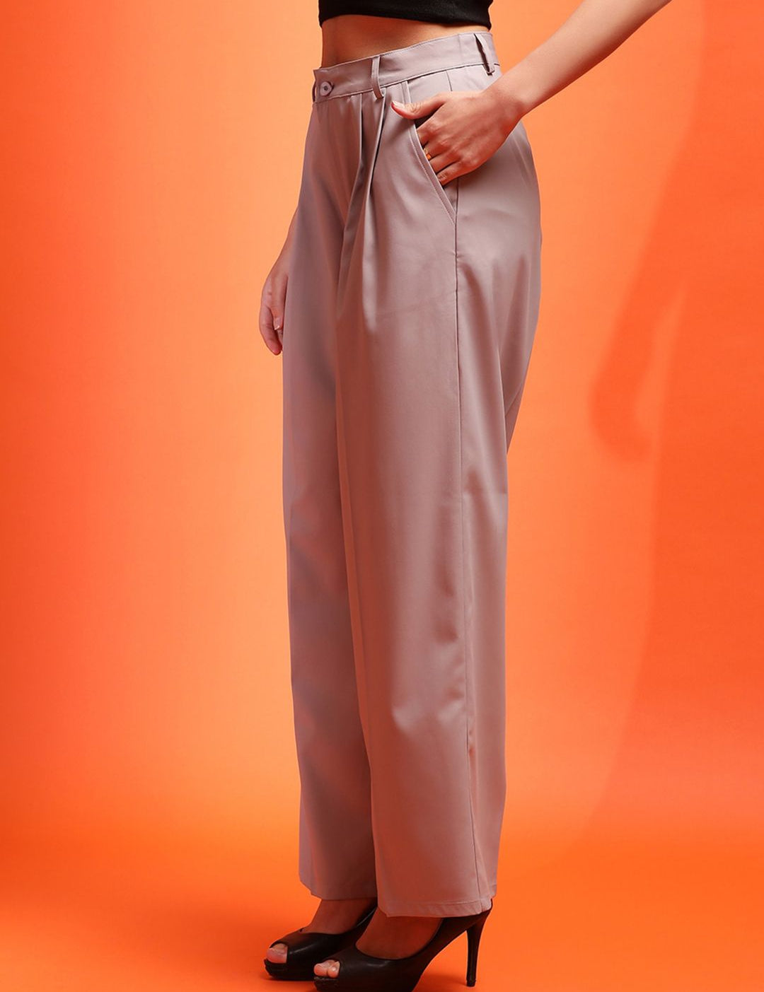 Stylecast X KOTTY Grey Relaxed Straight Leg High-Rise Trousers
