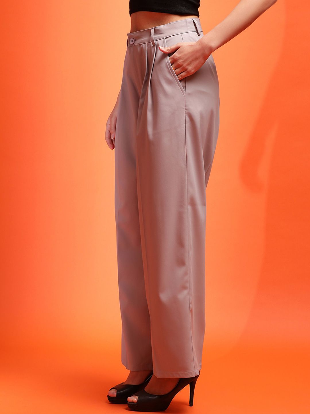 Stylecast X KOTTY Grey Relaxed Straight Leg High-Rise Trousers