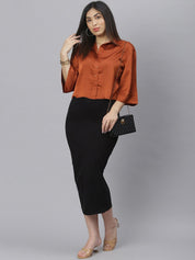 Kotty Women Black Solid Midi Pencil Skirt