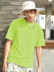 Kotty Green Drop-Shoulder Sleeves Oversized Cotton Casual T-Shirt
