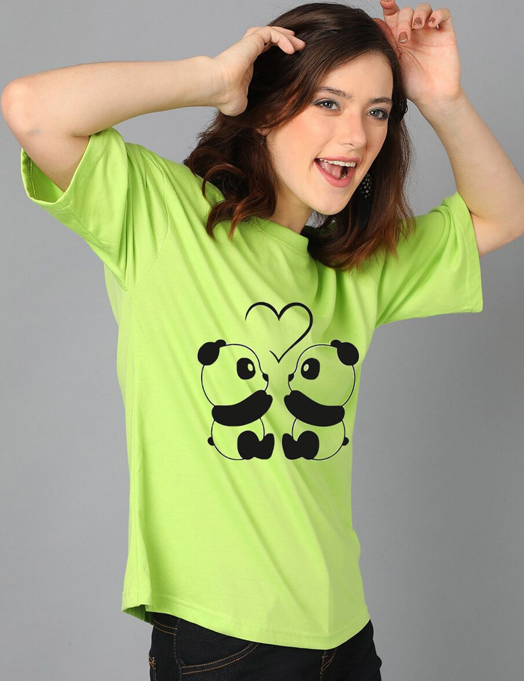Kotty Green Graphic Printed Drop-Shoulder Sleeves Oversized T-shirt