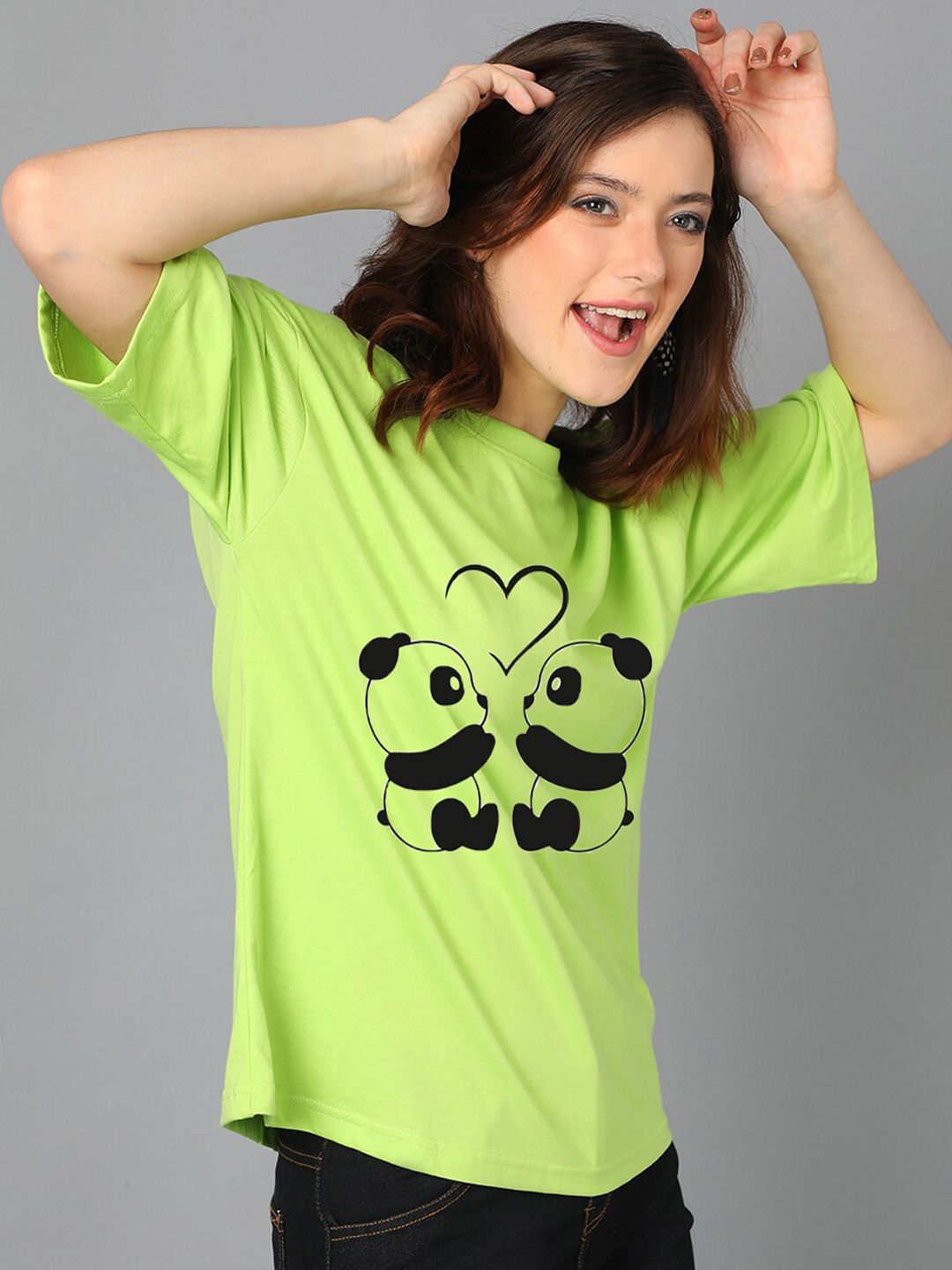 Kotty Green Graphic Printed Drop-Shoulder Sleeves Oversized T-shirt