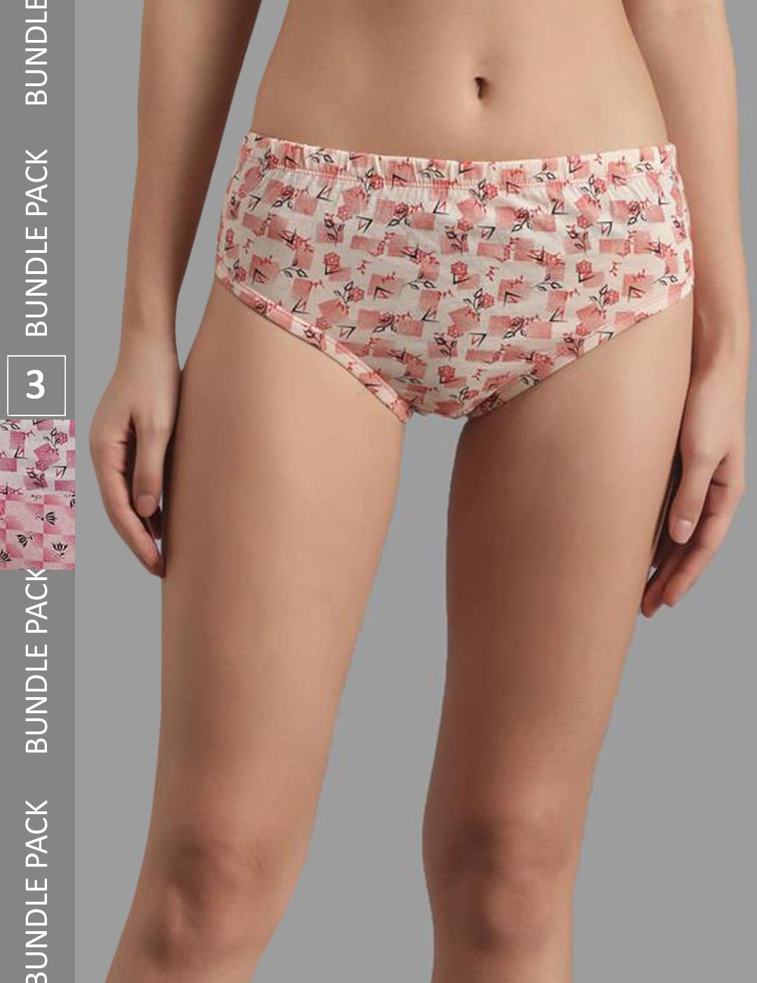 Kotty Women Pack Of 3 Floral Printed Cotton Hipster Briefs