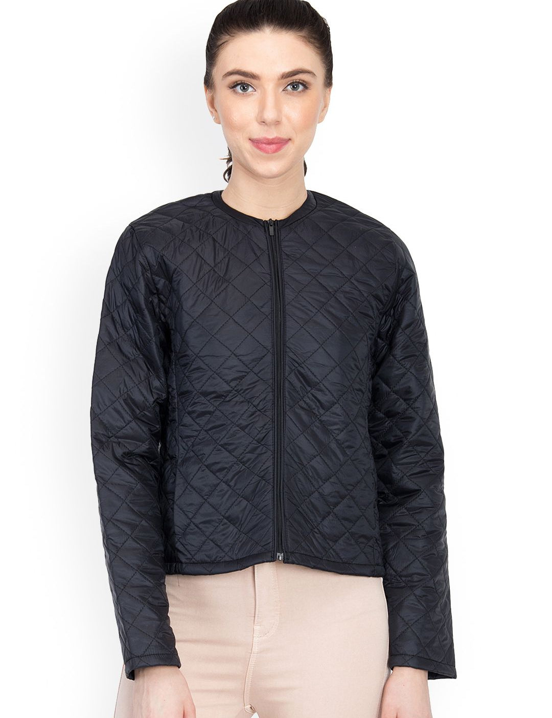 Kotty Women Black Solid Quilted Jacket