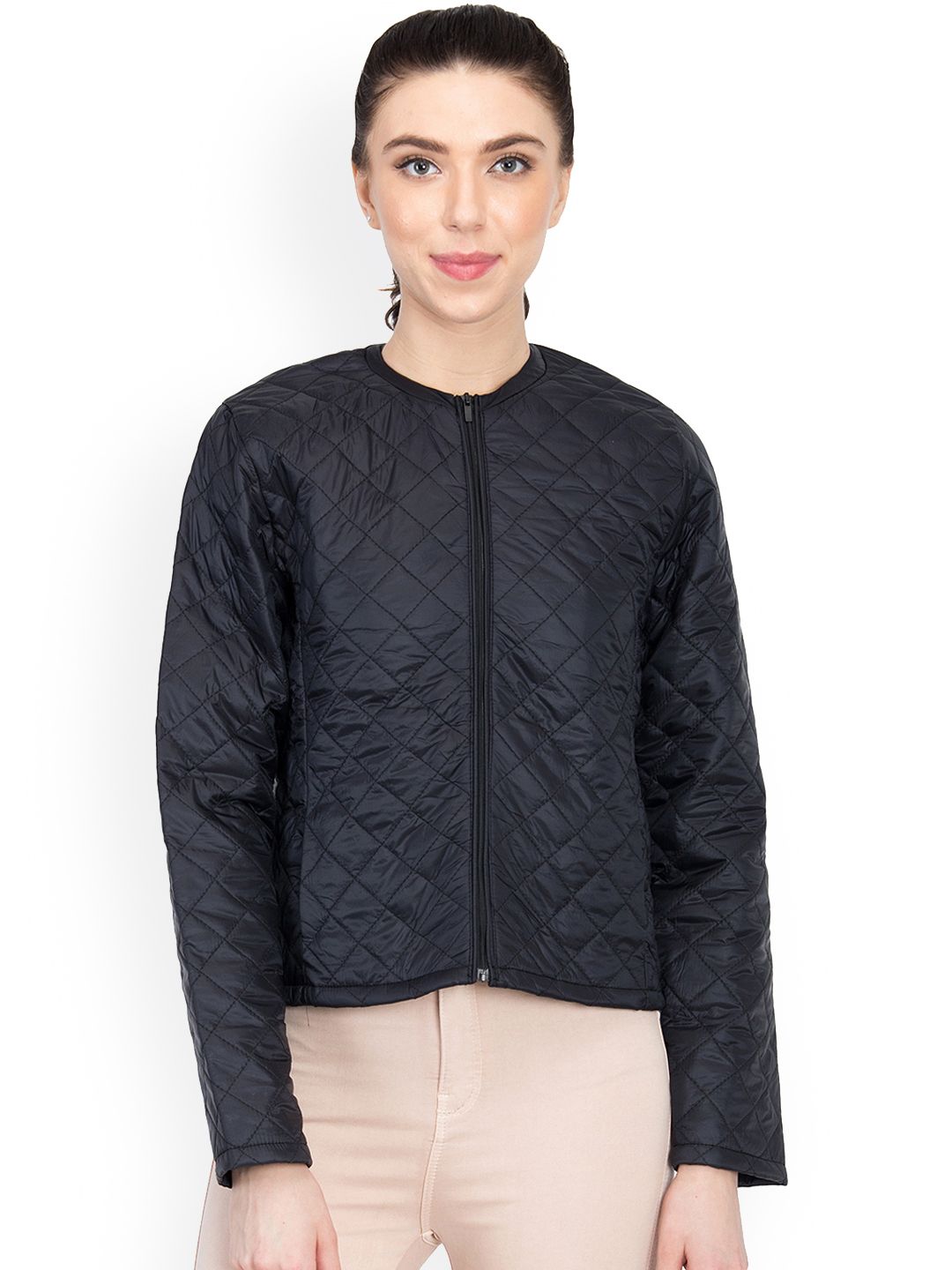 Kotty Women Black Solid Quilted Jacket