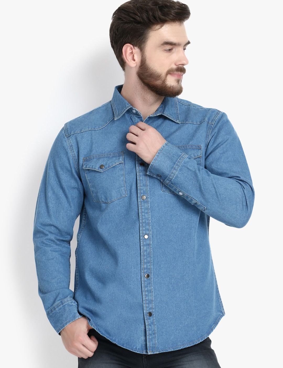 Kotty Men Blue Solid Lightweight Denim Jacket