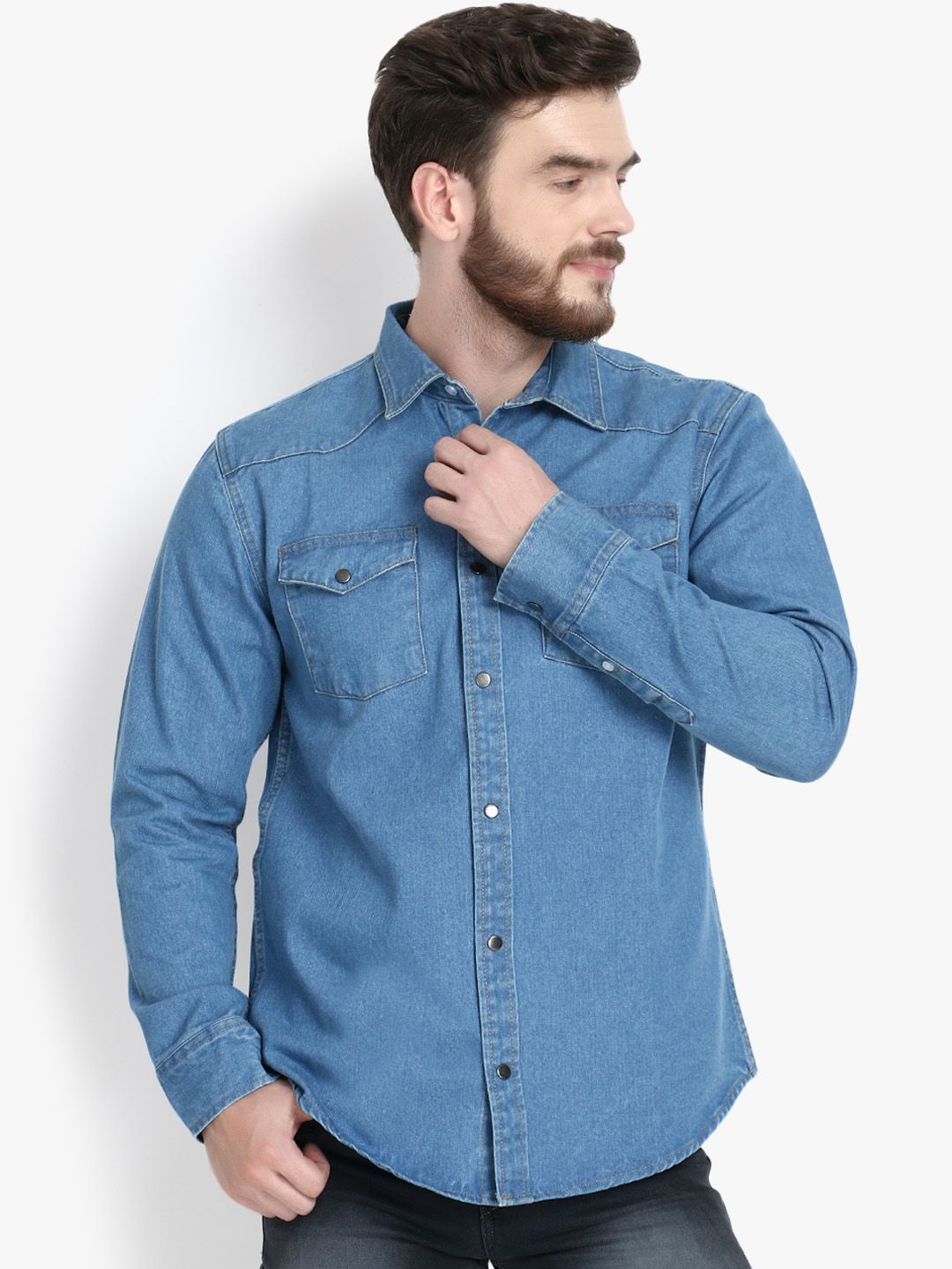 Kotty Men Blue Solid Lightweight Denim Jacket