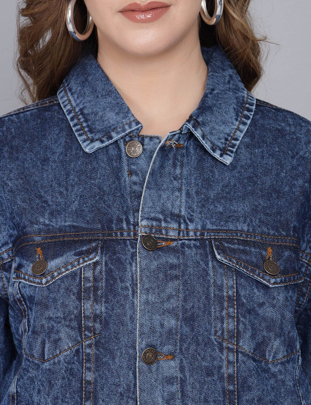 Kotty Women Blue Denim Jacket with Patchwork