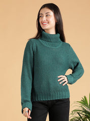 Kotty Women Turtle Neck Ribbed Pullover Sweater