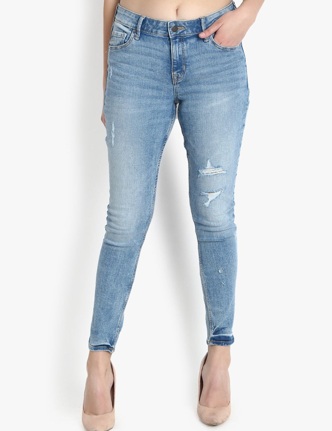 Kotty Women Blue Skinny Fit Mid-Rise Mildly Distressed Jeans