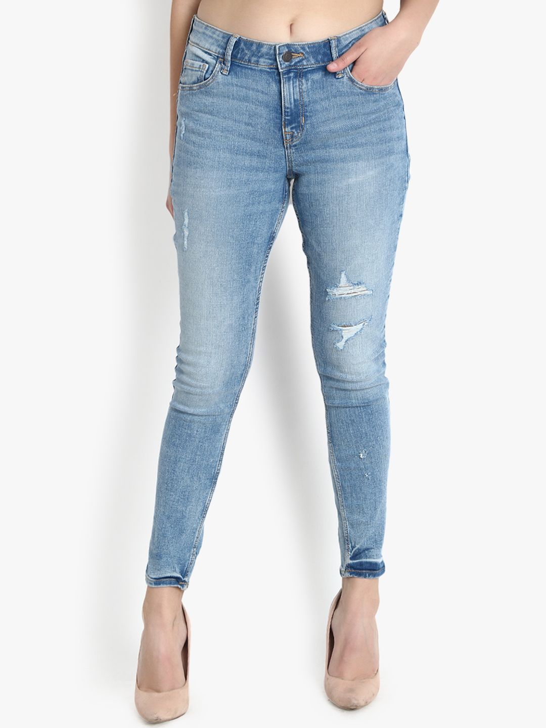 Kotty Women Blue Skinny Fit Mid-Rise Mildly Distressed Jeans