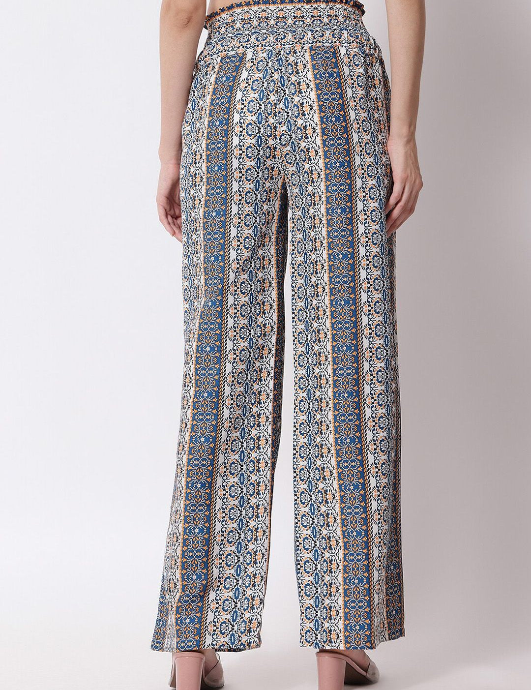Kotty Women Blue Printed Relaxed High-Rise Easy Wash Trousers