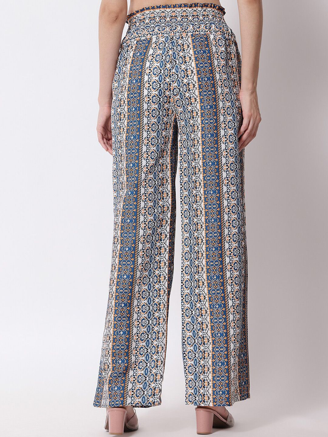 Kotty Women Blue Printed Relaxed High-Rise Easy Wash Trousers