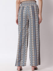 Kotty Women Blue Printed Relaxed High-Rise Easy Wash Trousers
