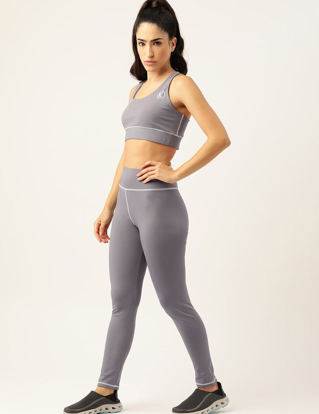 Kotty Women Grey High-Rise Sports Bra & Tights