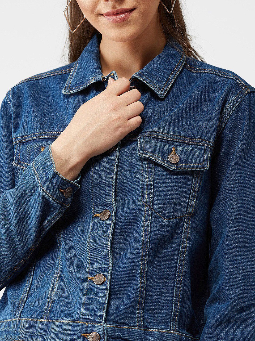 Kotty Women Navy Blue Solid Denim Jacket