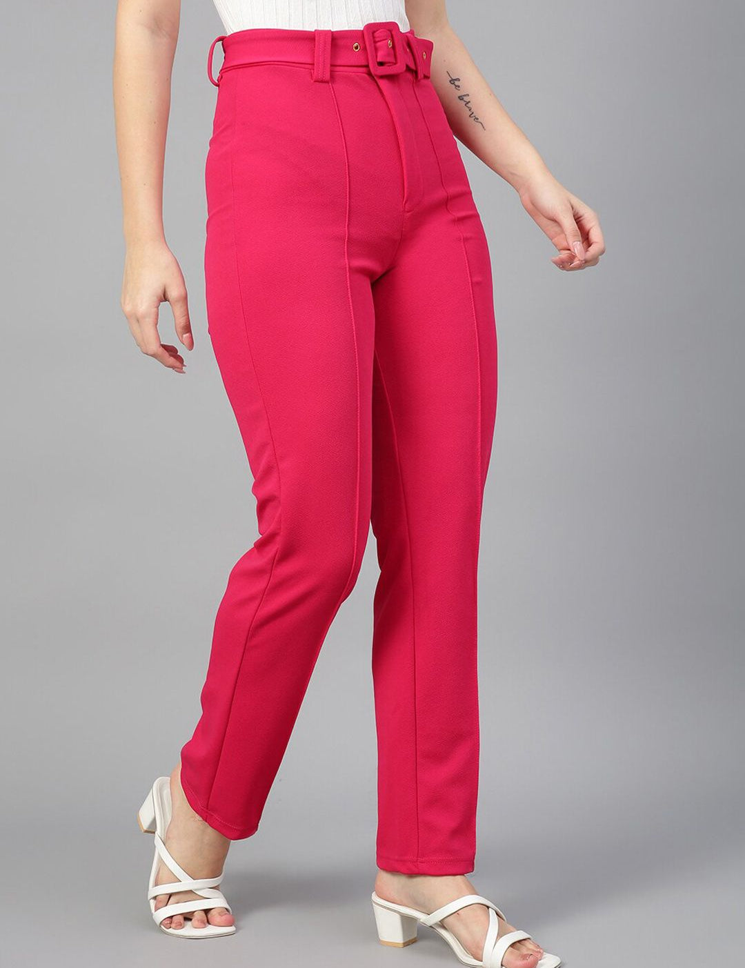 KOTTY BIZwear Women Pink Relaxed Straight Leg Straight Fit High-Rise Trousers