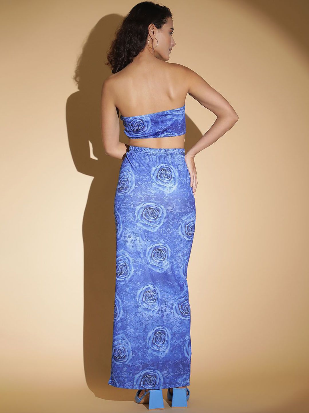 Kotty Blue Printed Strapless Top With Skirts