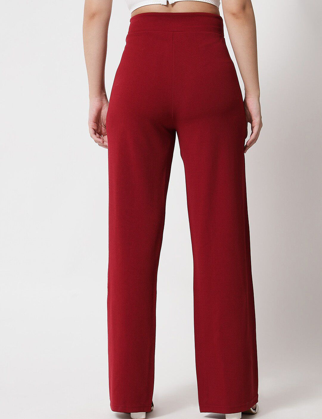 Kotty Women Maroon Relaxed Straight Fit High-Rise Easy Wash Pleated Trousers