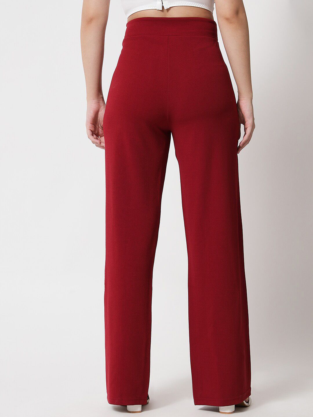 Kotty Women Maroon Relaxed Straight Fit High-Rise Easy Wash Pleated Trousers