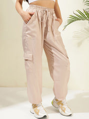 Kotty Women Solid Relaxed Mid-Rise Easy Wash Cargos Trousers