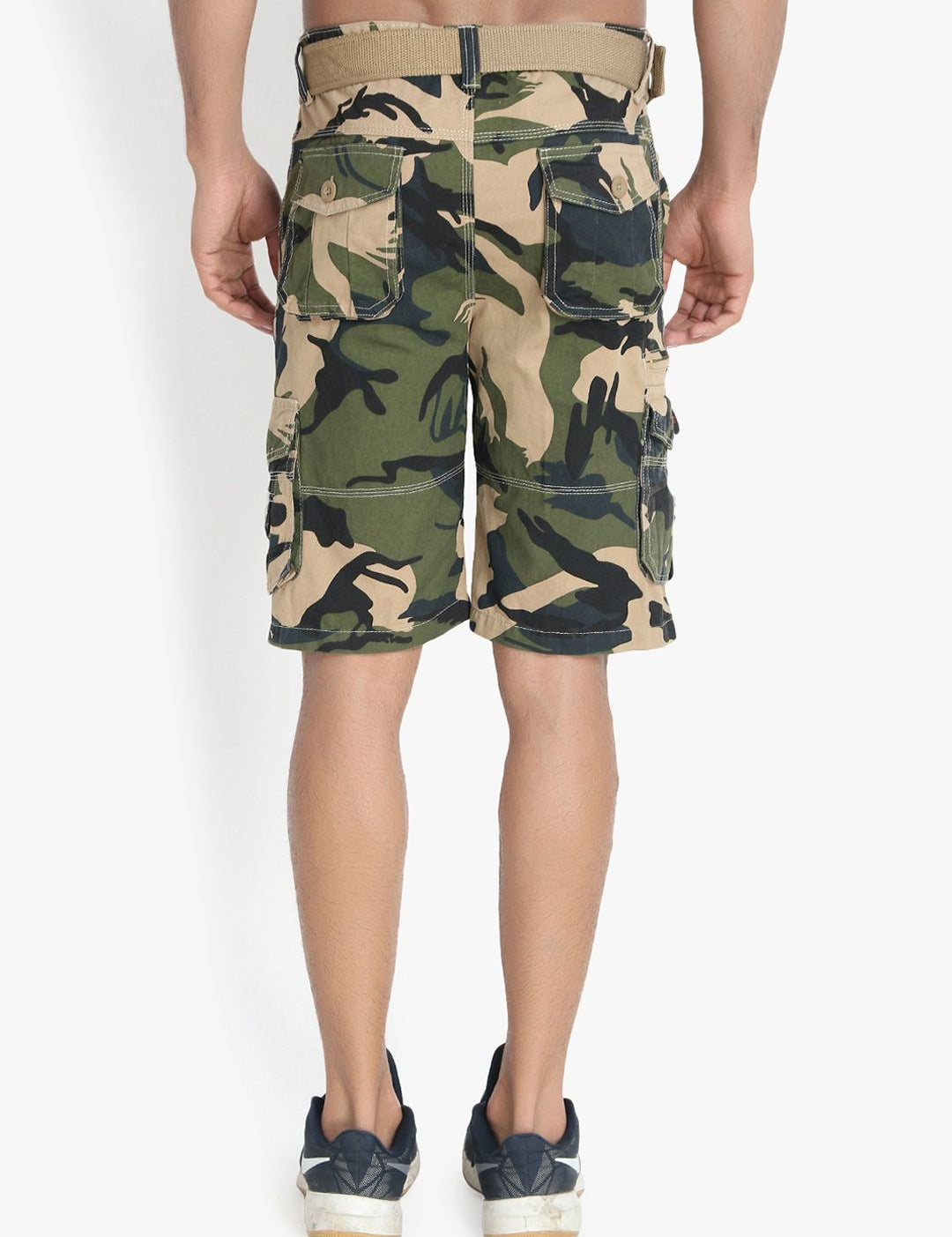 Kotty Men Olive Green Camouflage Printed Regular Fit Cargo Shorts