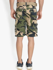 Kotty Men Olive Green Camouflage Printed Regular Fit Cargo Shorts