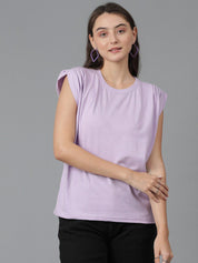 Kotty Purple Cap Sleeves Cotton Casual T-shirt