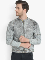 Kotty Men Charcoal Grey Solid Denim Jacket