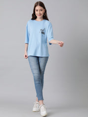 KOTTY Basics Typography Printed Round Neck Drop-Shoulder Sleeves Oversized T-shirt