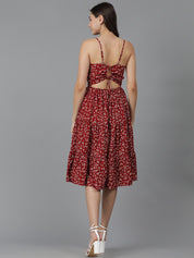 Kotty Floral Printed Shoulder Straps Sleeveless Layered Fit & Flare Dress