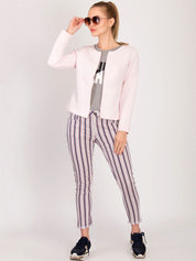 Kotty Women Cream-Coloured Self Design Open Front Jacket